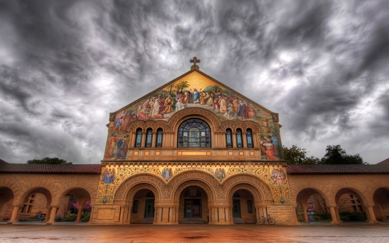 USA, California, Church, 2K, Clouds, Stanford, Painting, Dusk
