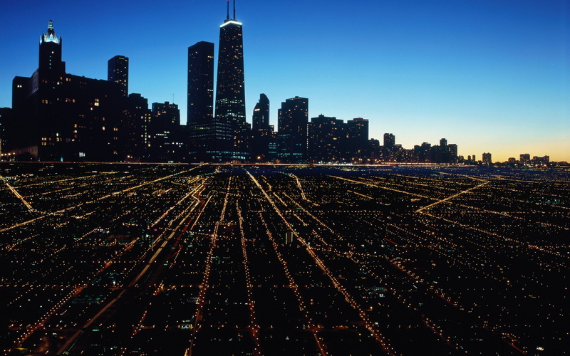 cityscape, night, trails, photo, city, rise, 2K, modern, buildings, skyscraper, architecture, usa, chicago, street, lights, light, high