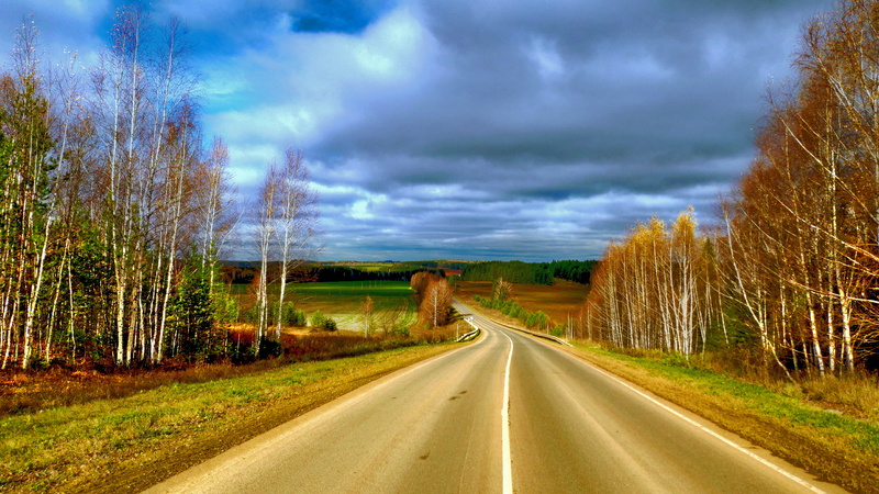 no people, clouds, HDR, 1080P, the way forward, sky, road, transportation, trees, country, nature, land, scenics - nature, outdoors, beauty in nature