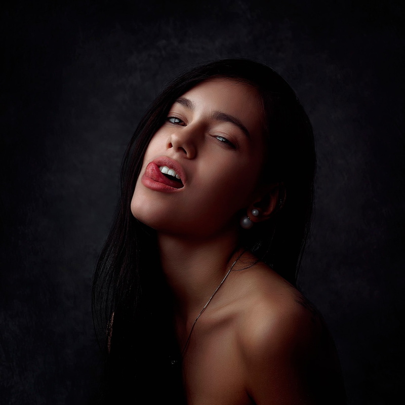 portrait, human face, hairstyle, black background, headshot, beautiful woman, women, mouth open, human body part, dark, indoors, body part, one person
