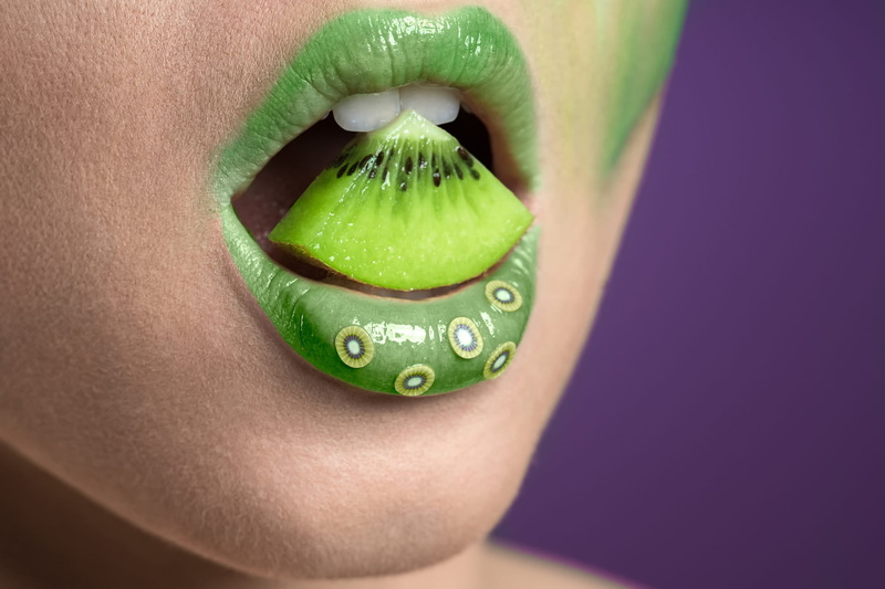 food, human face, make-up, face, human lips, beauty, body part, colored background, human teeth, food and drink, 1080P, mouth open, young adult, one person