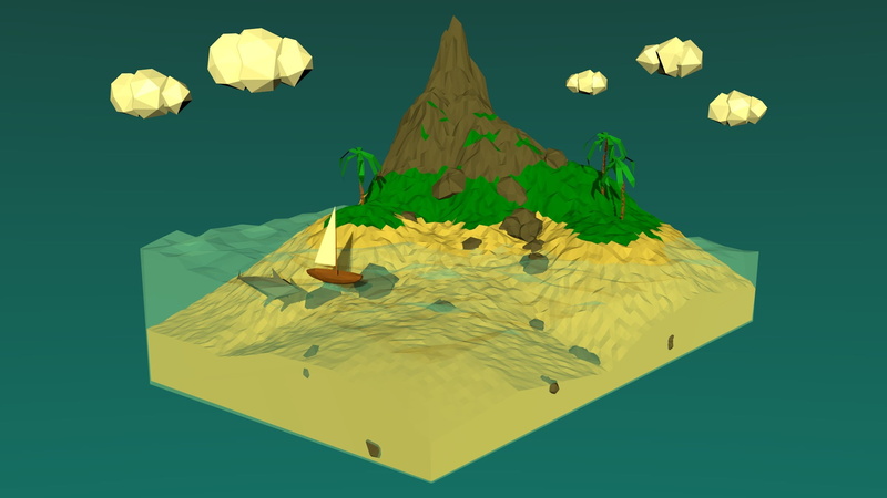 mountain, no people, multi colored, low poly, studio shot, world map, indoors, 1080P, island, 3D, minimalism, green background, sketch, blue