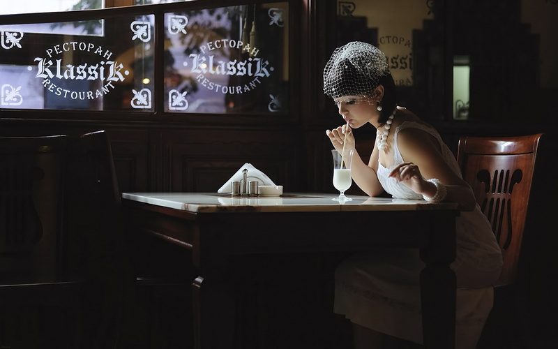 indoors, business, drinking glass, menu, one person, communication, women, table, 1080P, young adult, drink, model, young women, restaurant, cafe, Russian