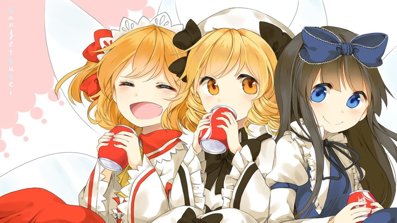 Sunny Milk, Star Sapphire, Luna Child, drink, Touhou, 720P, anime