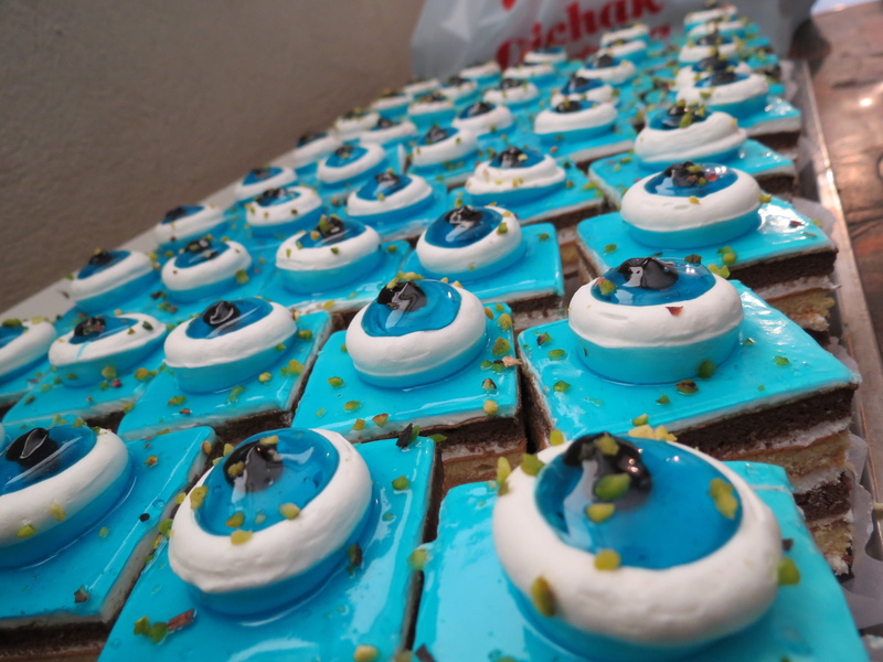 close-up, baked, indulgence, sweet food, still life, sweet, ready-to-eat, high angle view, food, crockery, blue, dessert, pastries, temptation, in a row