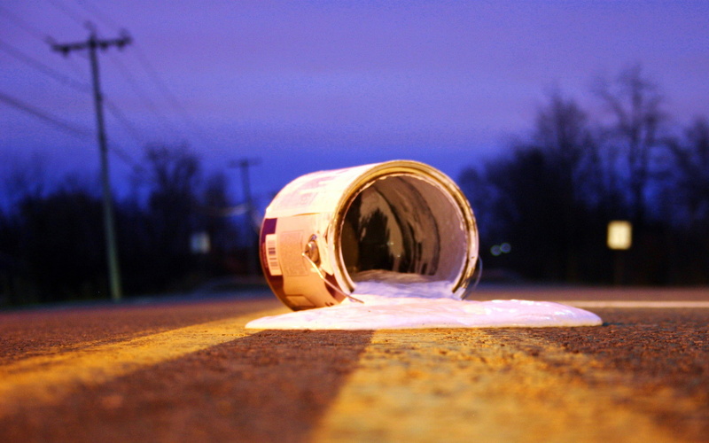 road, painting, 1080P, liquid, paint can, worms eye view