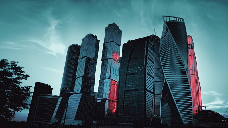 tower, blue, 8K, night sky, Mordor, Moscow, Moscow CIty, red