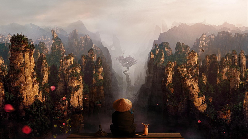 monks, edge, 1080P, 3d and abstract, ridges, fantasy, ancestors