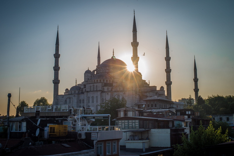 santa sofia, tower, sun, building exterior, asia, place of worship, sunset, architecture, cityscape, travel, building, spire, sky, city, no people, built structure