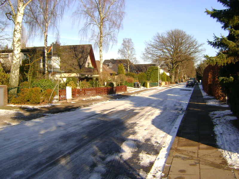 sky, footpath, winter, street, outdoors, direction, building, bare tree, tree, no people, built structure, sunlight, house, hamburg, shadow, day, spring ancestors