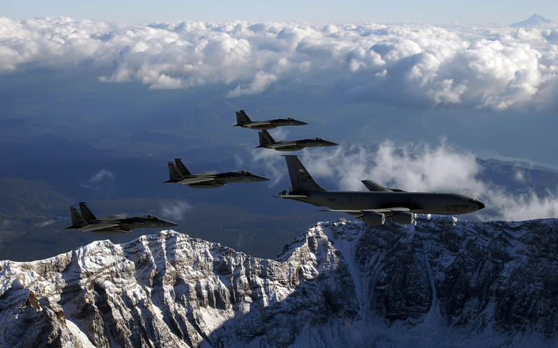 warplanes, flying, beauty in nature, bird, nature, airplane, 1080P, day, animals in the wild, snowcapped mountain, mountain, animal wildlife, winter, mid-air