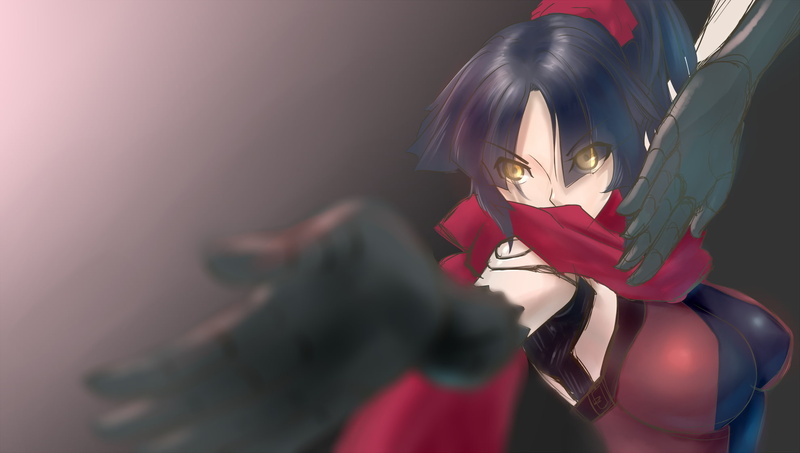costume, danzou katou, red, headwear, fate grand order, gloves, clothing, red scarf, 1080P, assassin, mask, disguise, standing, indoors, human representation