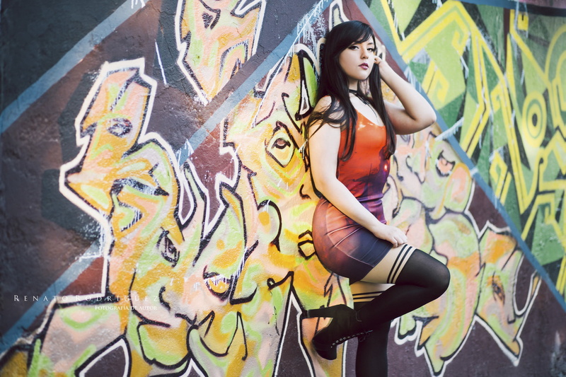 young adult, tight dress, model, creativity, long hair, hip hop, knee-highs, Judys Lullaby, young women, one person, heels, graffiti, art and craft, adult