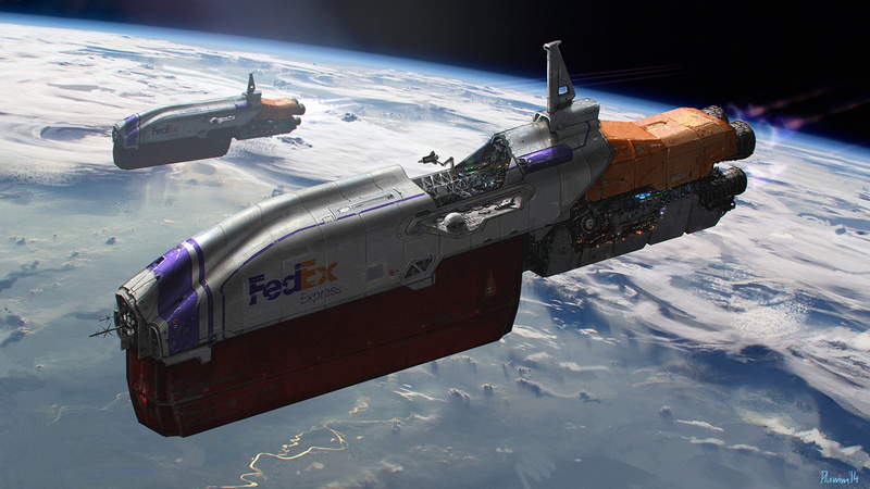 outdoors, air vehicle, day, sky space spaceship humor digital art science fiction fedex, cold temperature, transportation, water, nature, reflection, one person
