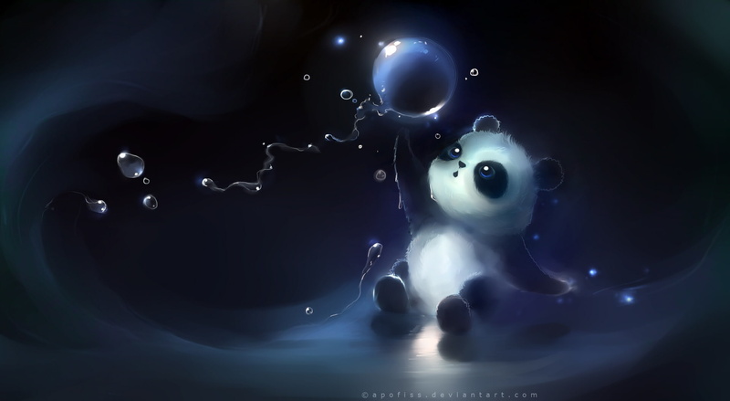 paint, sphere, Cute, simplicity, Bubbles, Artwork, blue, nature, close-up, illustration, Beautiful, motion, reflection, Bear, baby, Fantasy, studio shot