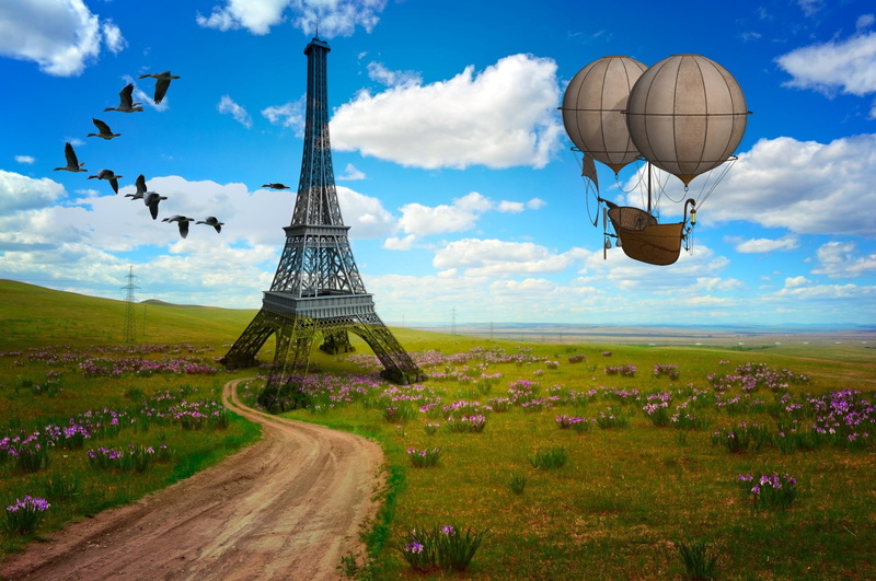 travel, sky, outdoors, land, meadow, air vehicle, 1080P, fantasy, france, flowers, no people, hot air balloon, attraction, brown, beauty in nature, adventure