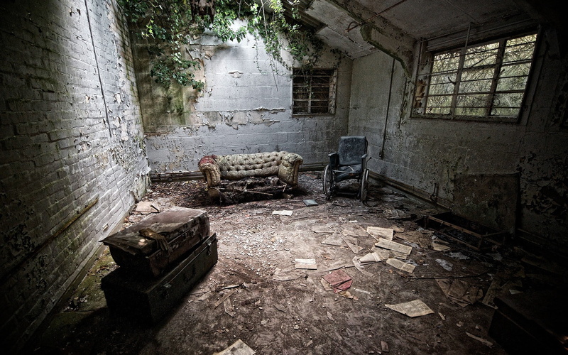 couch, room, 1080P, ruin, dark, abandoned