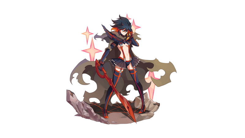 1080P, white background, Senketsu, anime girls, Kill la Kill, white skin, Matoi Ryuuko, anime, dark hair, simple, simple background