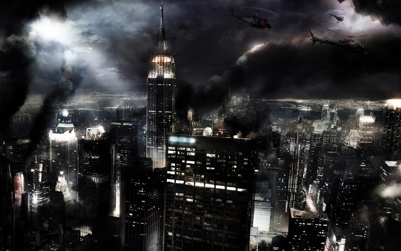 helicopter, dark, digital art, New York City, night, apocalyptic, city, cityscape, 1080P, building