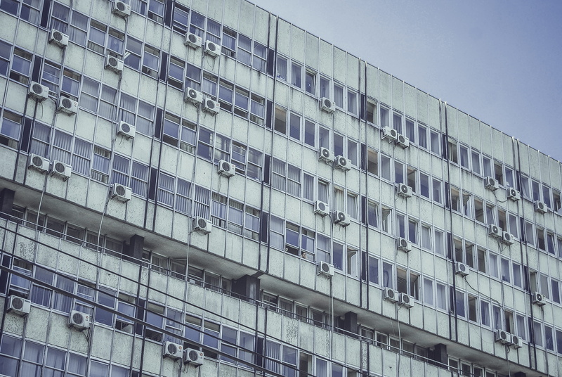 day, beograd, modula, steel, blue, building exterior, concrete, building, brutalist, office building exterior, 4K, brutalism, no people, pattern, block
