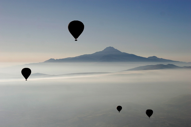 air vehicle, nature, 1080P, mountain, scenics - nature, mist, sky, balloon, tranquil scene, transportation, photography, adventure, silhouette, mid-air