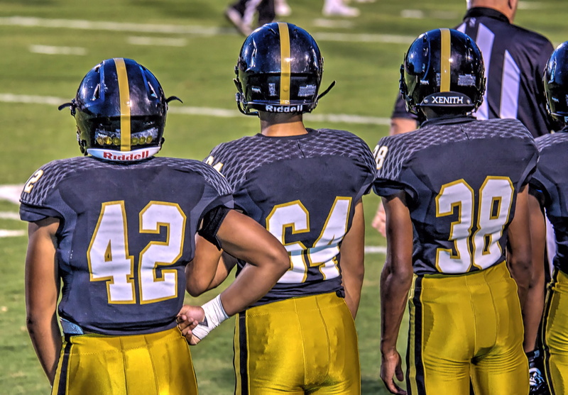 people, headwear, person, oxford, sport, group of people, huddle, standing, hardhat, day, men, united states, field, clothing, 4K, three, american football