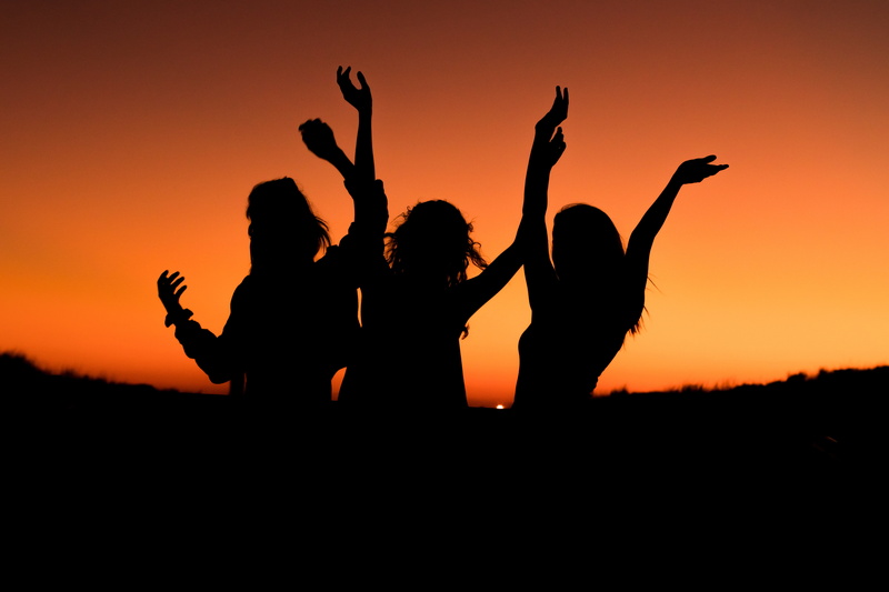 Joy, leisure activity, togetherness, human arm, outdoors, standing, limb, 5K, nature, sky, adult, real people, people, arms raised, orange color, emotion
