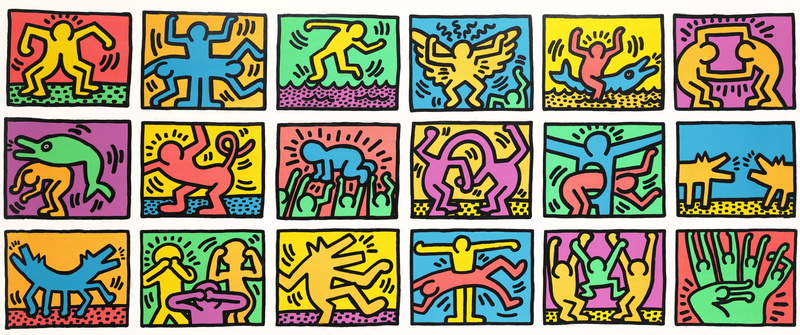 Keith Haring, acrylic, drawing, fabric, 5K, pop art