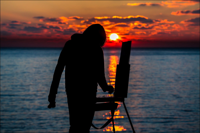silhouette, sunrise - Dawn, standing, teenager, women, relaxation, computer, sunset, orange Color, beauty In Nature, man, horizon Over Water, tranquil Scene