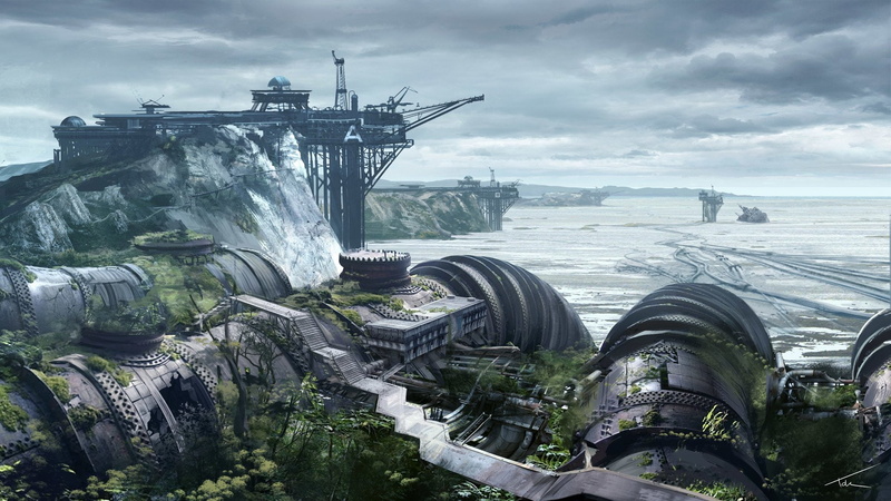1080P, Sci Fi, Landscape, Cloud, Building, Ruin, Post Apocalyptic, Oil Platform