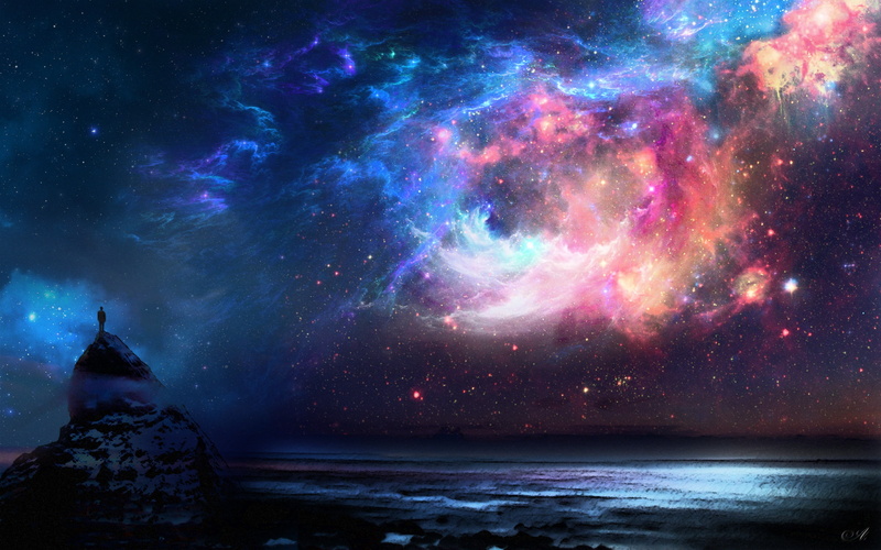 horizon over water, alone, space exploration, body, sky, sea, nature, star - space, space, outdoors, 2K, astronomy, night, water, dark, beauty in nature