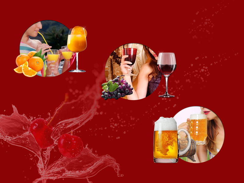 refreshment, food, food and drink, beer, adult, women, indoors, drinking glass, wine, drink, Grape, alcohol, chery, colored background, orange, glass, holding