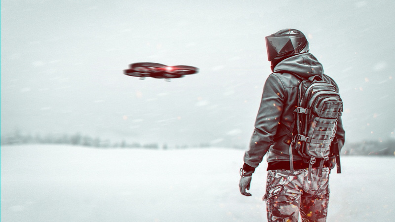 loner, military, flame, weather, sparks, future, 2K, warrior, droid, the steppe, winter, Blizzard, black and white, field, light