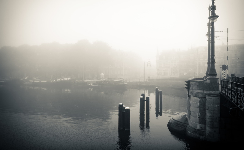 tranquility, Photography, Foggy, cityscape, outdoors, transportation, built structure, no people, Europe, tower, wooden post, Nature, Netherlands, Bridge