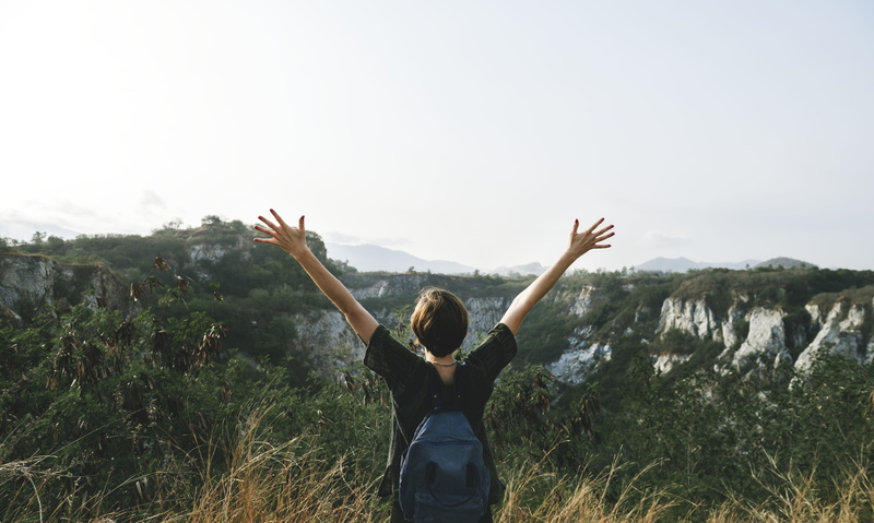 limb, scenery, excitement, freedom, black, forest, arms outstretched, positive emotion, 5K, plant, scenic, girl, human limb, day, clif, women, human arm