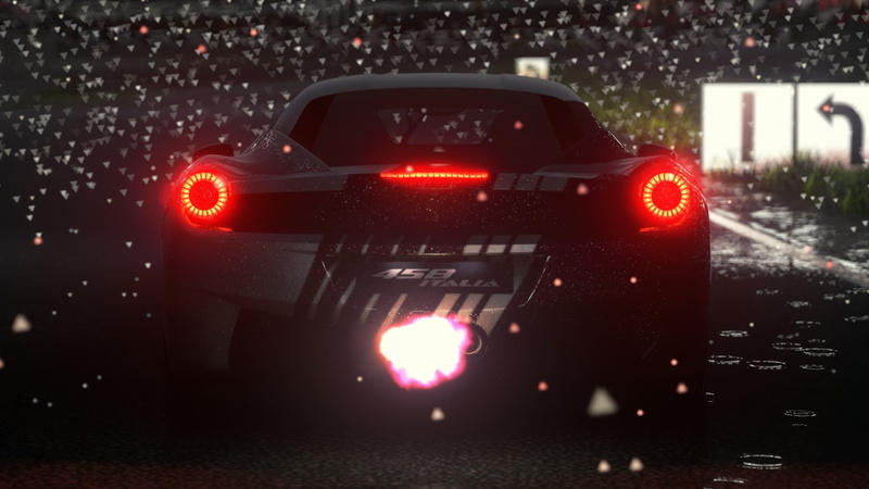 Ferrari 458 Italia, no people, rainy season, motor vehicle, drop, nature, city, street, night, wet, rain, transportation, mode of transportation, land vehicle