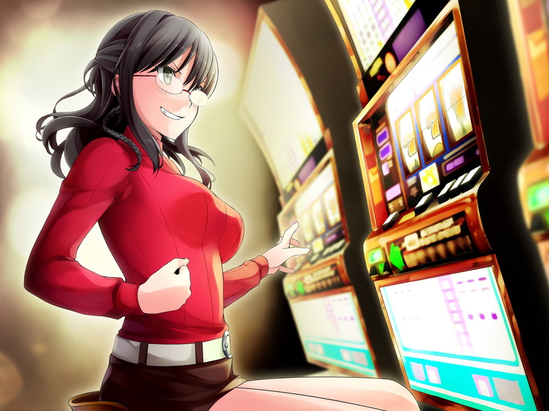 1080P, sweater, dark hair, smiling, Hunie Pop, glasses, gambling, green eyes