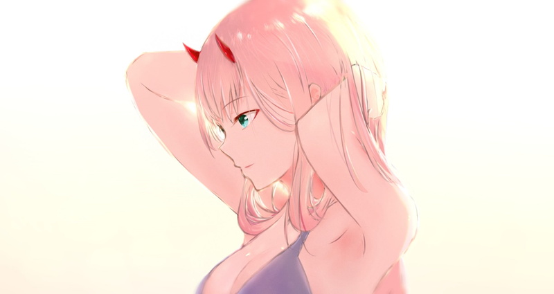 Anime, 1080P, two, Smile, Zero Two (Darling in the FranXX), illustration, Darling in the FranXX, Horns, Pink Hair, Green Eyes, zero