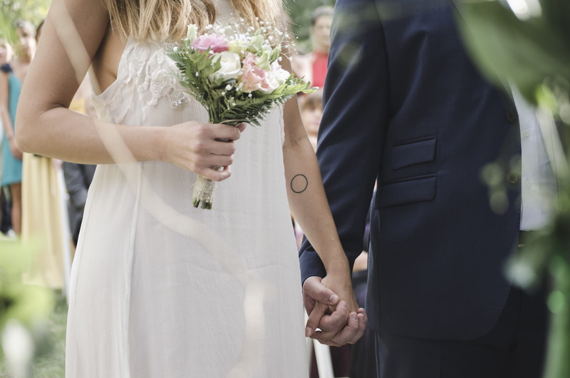 married, midsection, bouquet, outdoors, celebration, event, flowers, holding hands, adult, newlywed, ceremony, Bride and Groom, groom, wedding gown, couple - relationship
