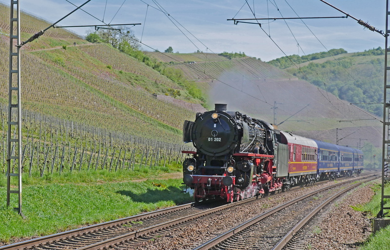 travel, railway, land, spring, two cylinders, outdoors, picture nr, land vehicle, sky, br01, steam locomotive, saarburg, wine, steam in the mosel and saar