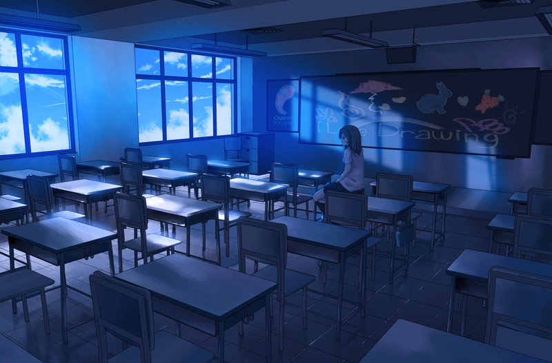 haired, black, Board, desks, education, woman, illuminated, schoolgirl, arts culture and entertainment, classroom, student, business, art, donsaid, blue