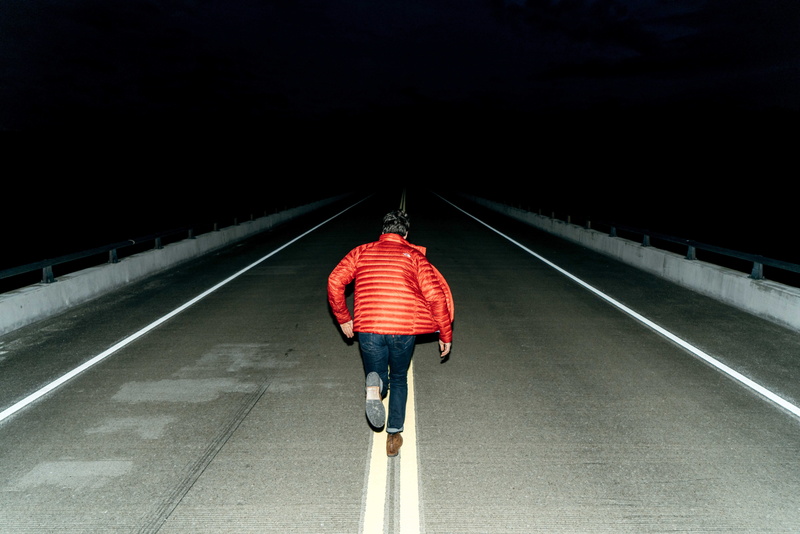 action, man, gray, speed, male, nighttime, outdoors, diminishing perspective, men, Bridge, real people, motion, time, full length, marking, illuminated