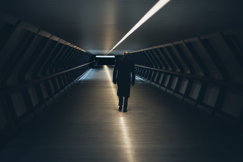 tunnel, man, indoors, underpass, leisure activity, reflection, hallway, railing, people, illuminated, lifestyles, real people, steel, the way forward, 5K