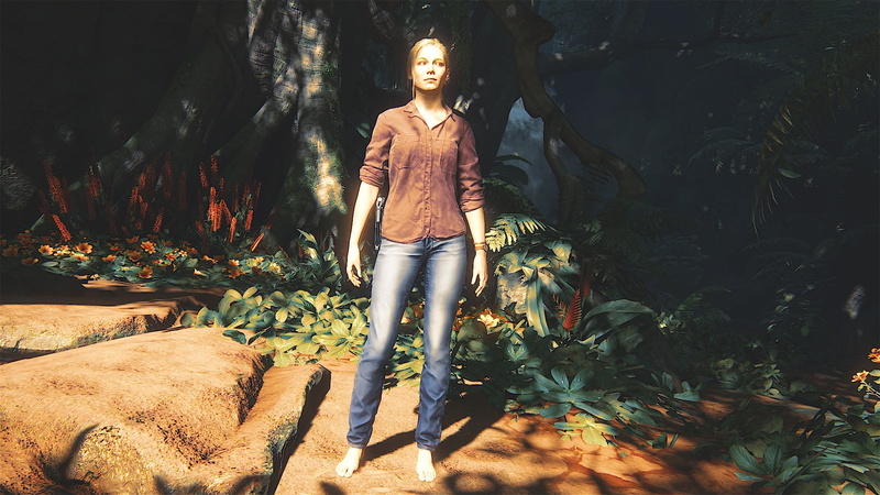 front view, tree, character, one person, young adult, lifestyles, game, sunlight, young women, Elena fisher, day, plant, casual clothing, Uncharted 4: A Thiefs End