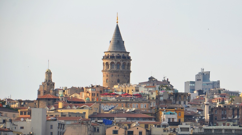 building exterior, galata tower, architecture, cityscape, the past, sky, outdoors, city, built structure, clear sky, place of worship, tall - high, istanbul