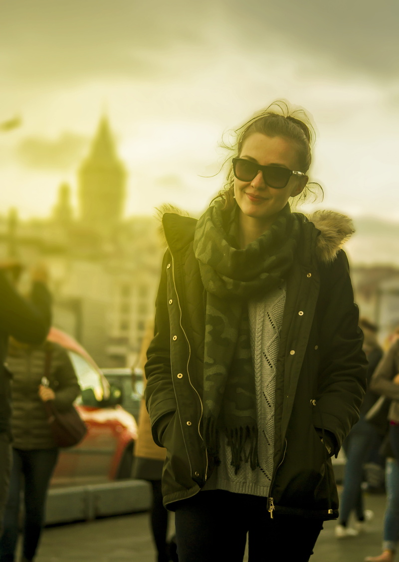 amazing, photography, leisure activity, turkey, travel, glasses, galata bridge, sunset, fashion, sunglasses, young women, warm clothing, young adult