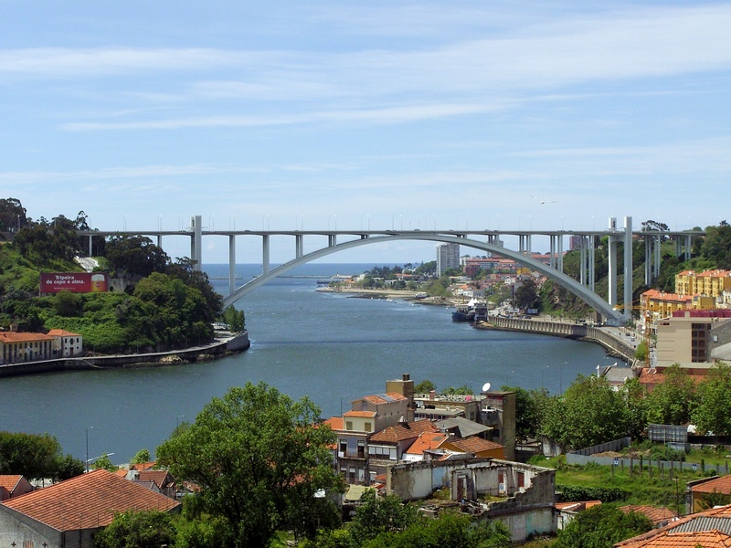 tree, arch bridge, built structure, no people, tourism, cityscape, water, old town, tejo, bridge, river, bay, city, day, architecture, grey, outdoors, high angle view