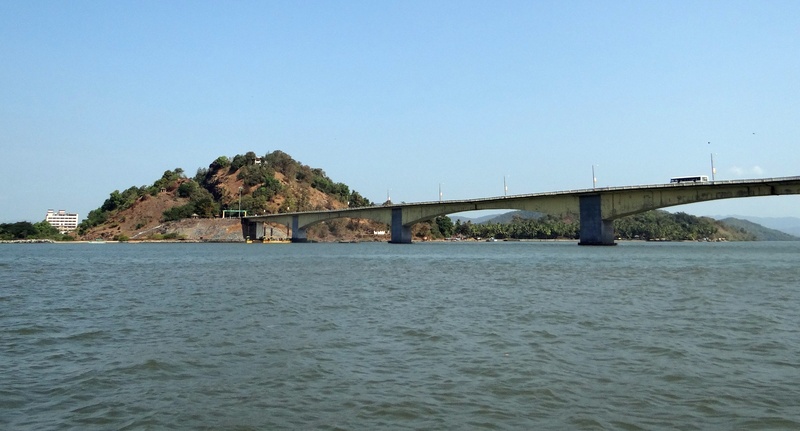 bridge - man made structure, connection, architecture, water, outdoors, copy space, hill, karwar, sky, scenics - nature, clear sky, nature, day, travel destinations