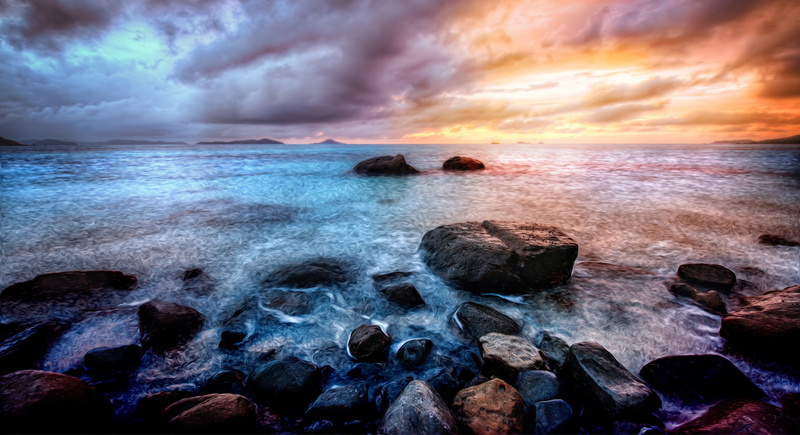 sunset, Instagram, Photo, scenics, sea, cloud - Sky, beach, wave, outdoors, landscape painting, nature, seascape, water, side, coastline, blue, landscape