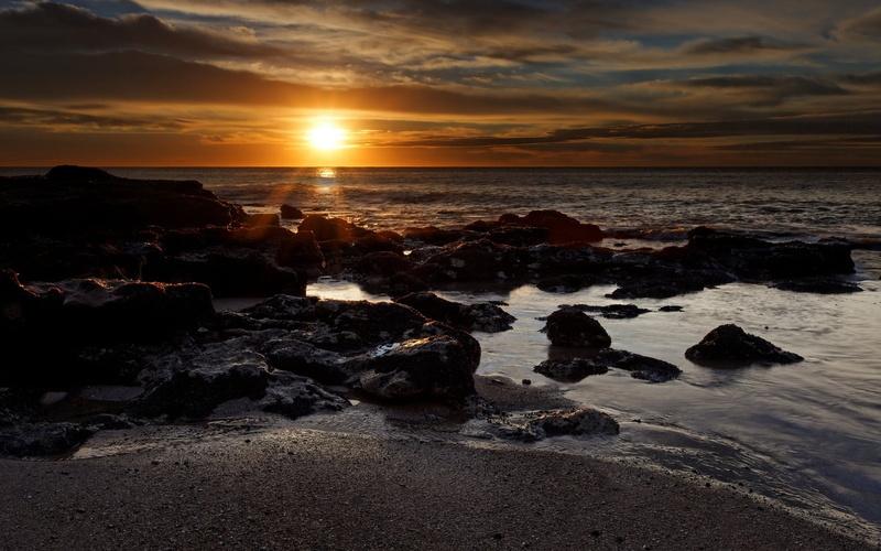 sunset, blue, sunlight, rock - Object, long Exposure, seascape, land, tranquility, morning, vacations, waters Edge, dusk, 720P, stone - Object, sun, dawn